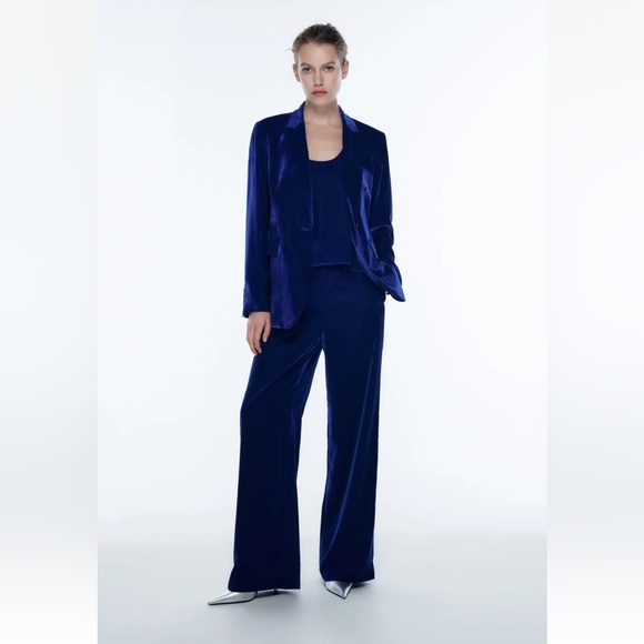 NEW ZARA FW22 BLUE VELVET BLAZER WITH POCKETS 2731/322 - Picture 5 of 9